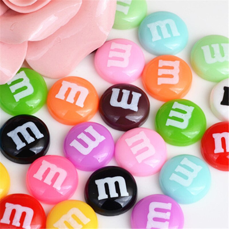 20Pcs Slime Simulatie Hars M Bean Kleur Effen Chocolade Bean Diy Mobiele Telefoon Shell Patch Sieraden Accessoires Slime Filler