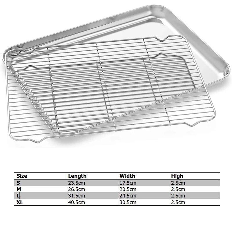 Stainless Steel Baking Tray With Removable Cooling Rack Set Non-stick Chip Basket Baking Grill Mesh BBQ Kitchen Tool Oil Drainer