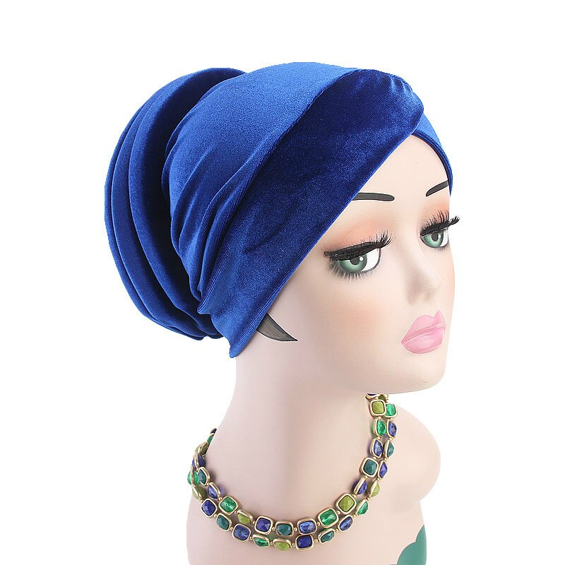 Pañuelo mujer musulmana de terciopelo de Color liso, hiyabs para mujer, turbante, gorro, cubierta de algodón, gorro interior de hiyab, prenda Islámica para la cabeza, sombrero debajo de la bufanda: Azul