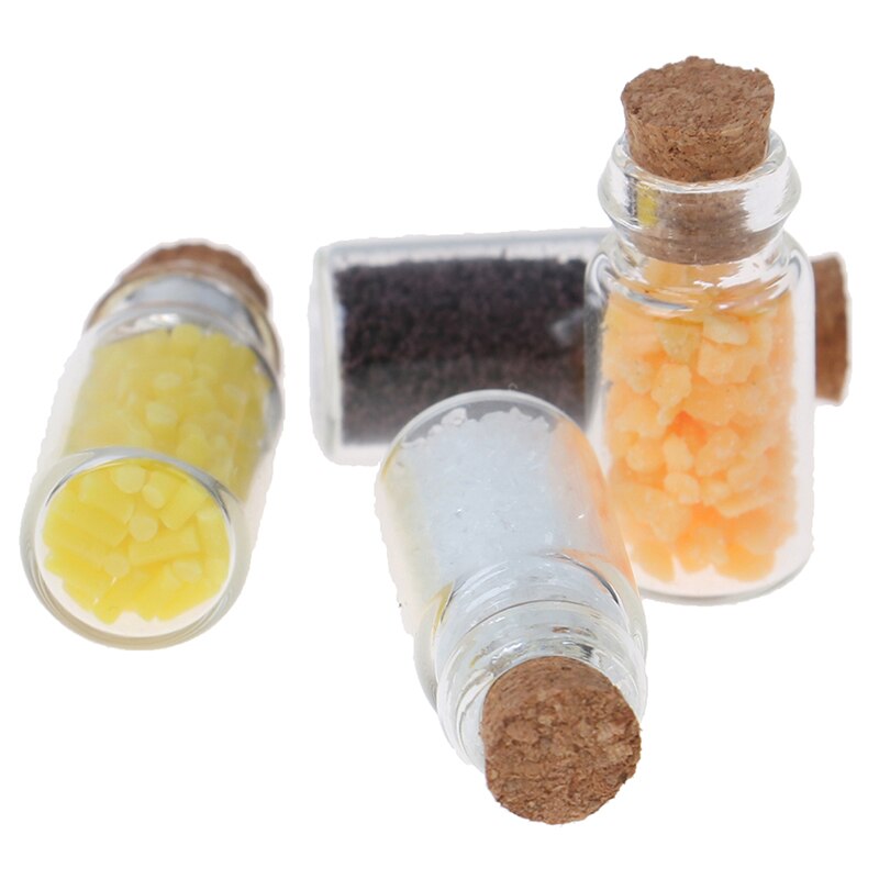 4Pcs 1:12 Miniature Display Glass Bottles Jars with Cork for Food Storage Dollhouse Kitchen Accessories