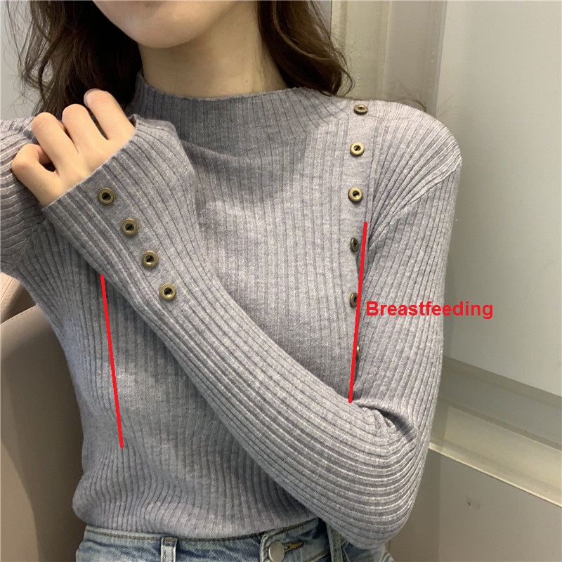 Dünne Gestrickte Mutterschaft Pflege Bodenbildung Shirts Herbst Stillen Pullover für Schwangere Frauen Schwangerschaft Fütterung Tops: GRAY / S