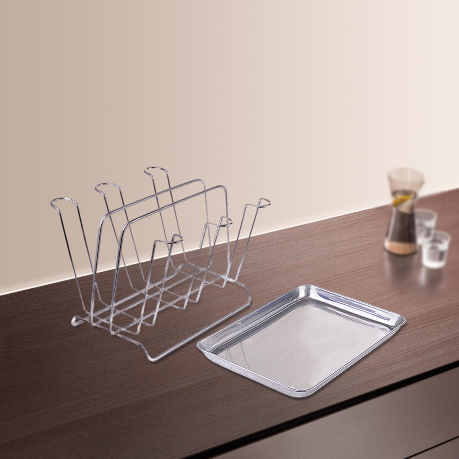 Stainless Steel Cup Drying Rack-Stand with 6 Hooks Glass Cup with Drain Tray, Hooks, Drainer-for Countertop Kitchen