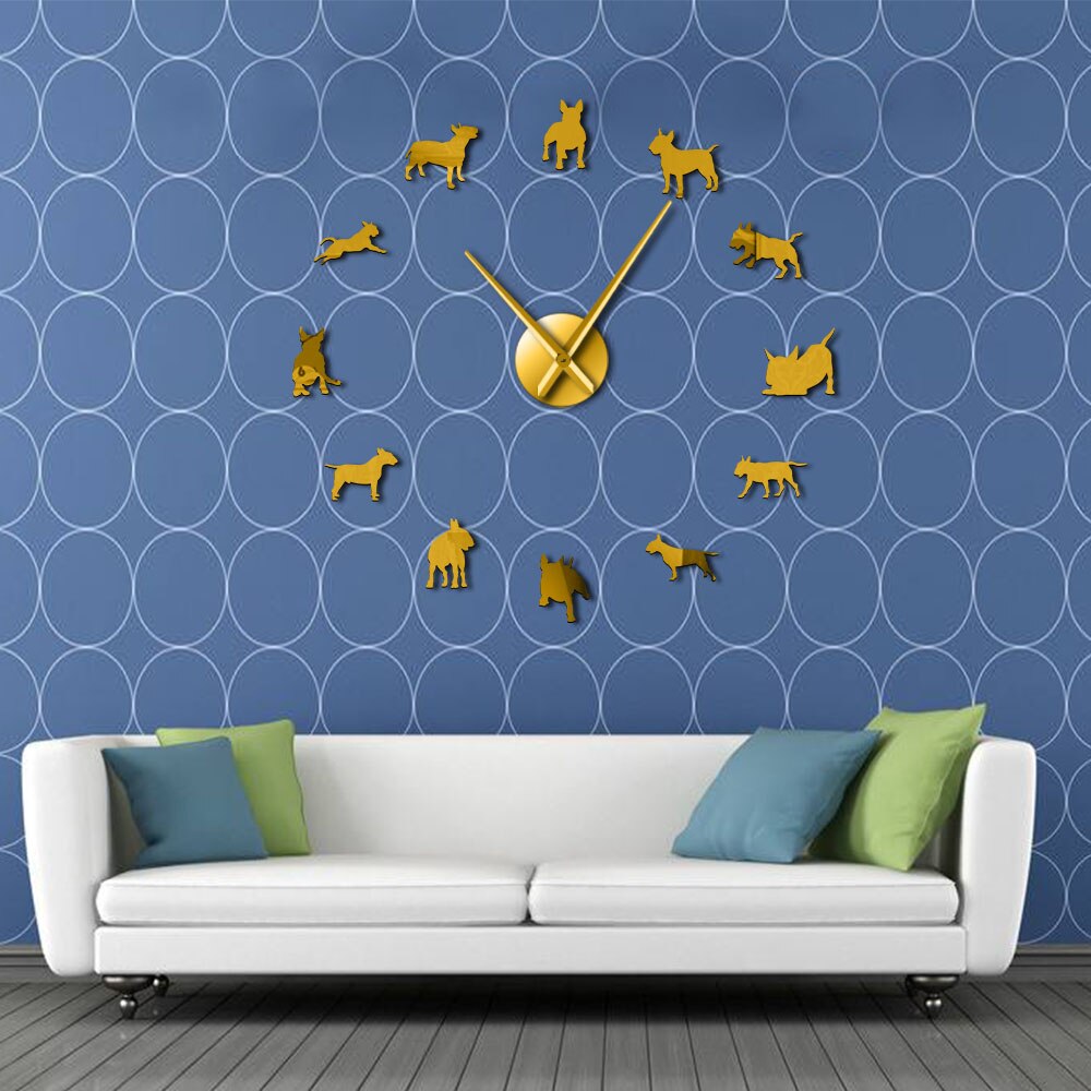 Horloge murale pour chien Bull Terrier, grande horloge murale, grande aiguille, décoration d&#39;animalerie, pour les amoureux des Bull Terrier, carlin