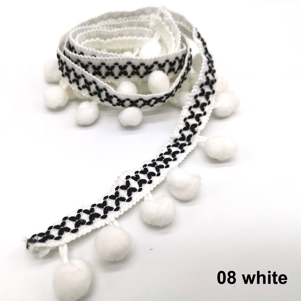10 Meter Pom Pom trimmen Spitze Stoff NäHenne Zubehör Pompons quaste Trimmen Ball Fransen Band NäHenne Spitze Für DIY Material bekleidung: Weiß