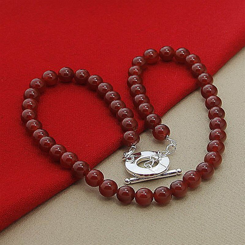 Vrouwen 925 Zilveren Kettingen Vier Kleur Parel Kettingen Vrouwelijke Bruiloft Sieraden: Red