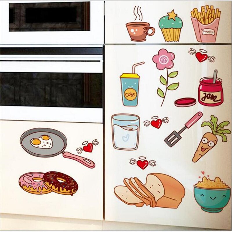1PCS Cartoon DIY Kitchen Vinyl Cabinet Wall Stickers For Kitchen Refrigerator Door Decorative Stickers Food Fruit Wall Decals