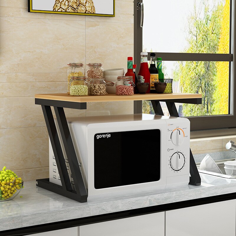 Kitchen Shelf Household Space Saving Floor Free Perforated Double Layer Microwave Seasoning Oven Rack
