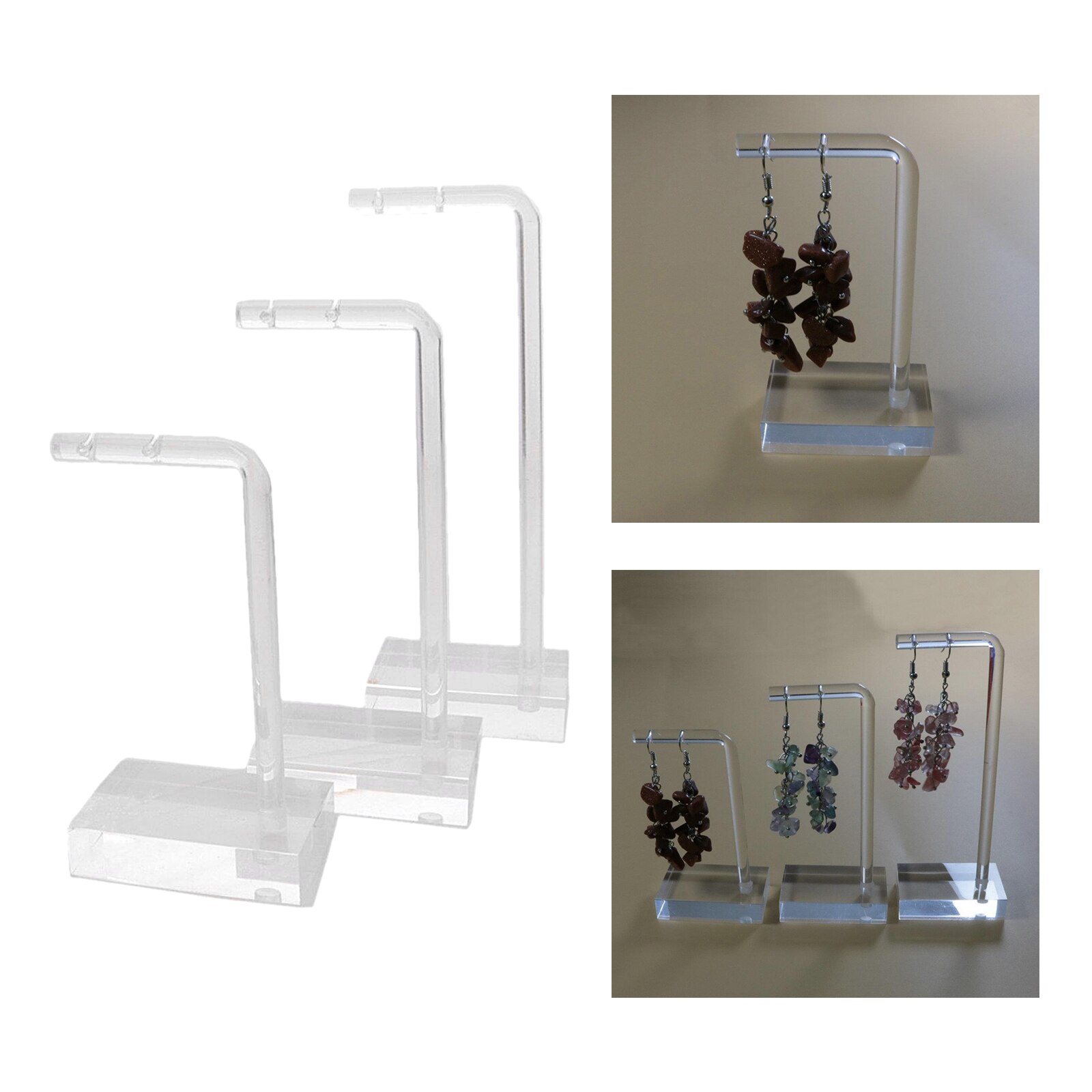 3Pcs Clear Acryl Oorbellen Stud Sieraden Display Stand Rack, L/M/S