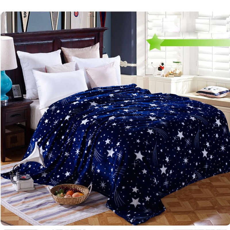 BAOLIFU Heldere sterren sprei deken Hoge Dichtheid Super Zachte blauwe Flanellen Deken om op voor de sofa/Bed/ auto Draagbare Plaids