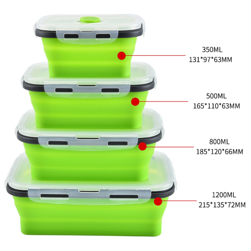 Portable Rectangular Silicone Collapsible Lunch Box Folding Food Keep Fresh Storage Container Eco-Friendly Lunchbox Bento Box