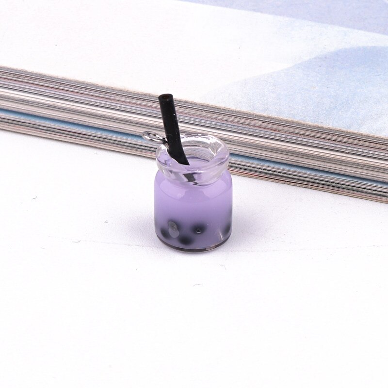 5 stücke Mini Perle Milch Tee Harz Charme Baumeln Ohrring Erkenntnisse Für Schmuck Machen Niedliche Flasche Anhänger Keychain Diy Charme zubehör: purple zise