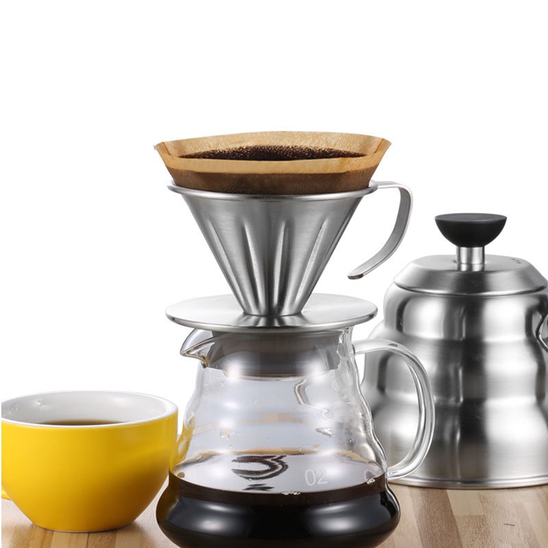Rustfritt stål kaffedråper motor  v60 stil kaffe drypp filter kopp kaffe filter te slagg trakt hånd slagg dobbelt filter