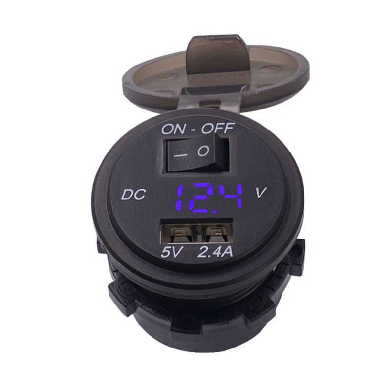 Cargador de moto interruptor usb impermeable, pantalla Digital de 2,4 a, voltímetro de 12V-24V, cargador para coche, barco y motocicleta con fusible de 20a, 60cm