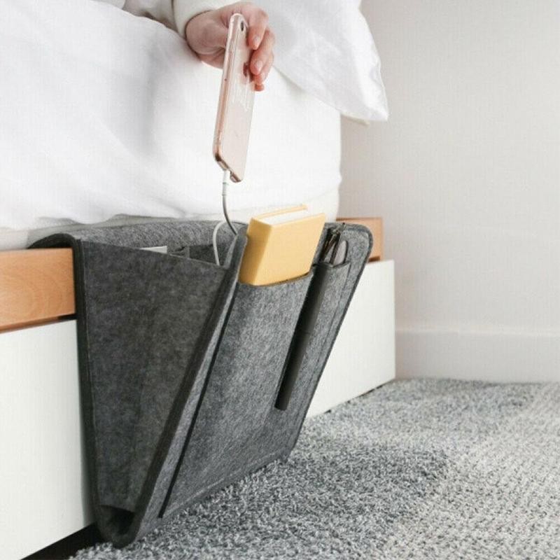 Bed Side Storage Bag Felt Bed Sofa Side Pouch Remote Bedside Organizer Hanging Caddy Holder Pockets Storage Control Bed Pocket