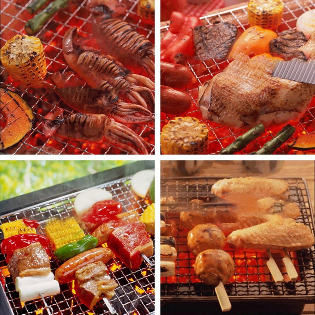 Rund rostfritt stål bbq-grill stekt nätnät non-stick grillpanna grillställ bbq köksredskap