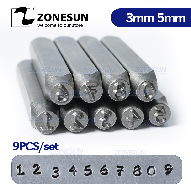 ZONESUN 9PCS Carbon Steel Stamp Number Set Steel Stamps Punch Die Metal Stamping Tools For Jewelry