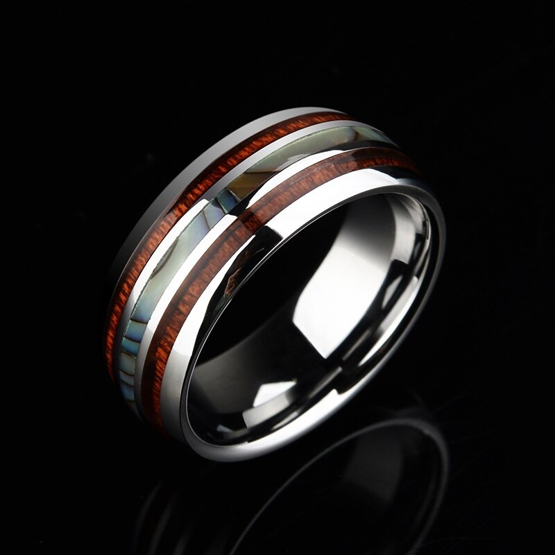 8mm nuovi anelli da uomo anello di personalità intarsiato in legno Abalone Shell anniversario di matrimonio anello di moda per gioielli da uomo