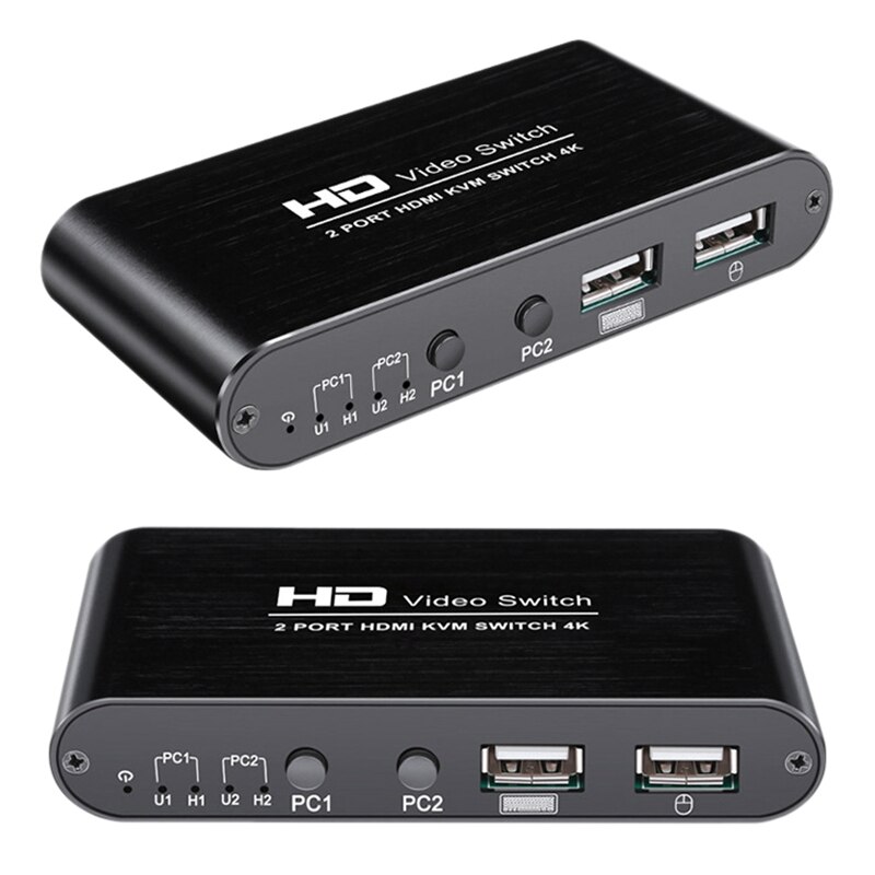 2 Port Kvm Switch Hdmi 4K Usb Hdmi Kvm Switcher Splitter Met Kabel Voor Toetsenbord Muis Printer Monitor