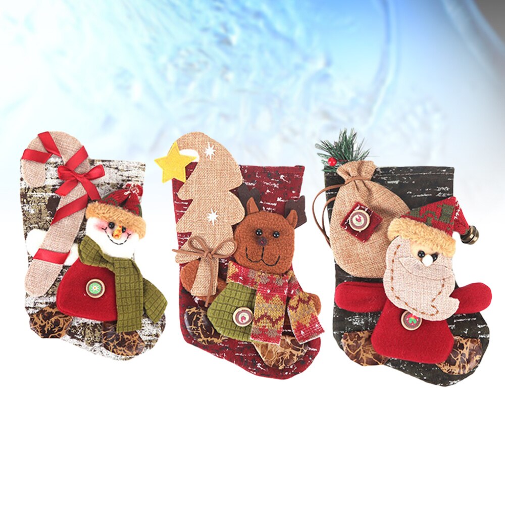 3Pcs Kerstversiering Santa Sneeuwpop Sokken Kerstboom Hanger