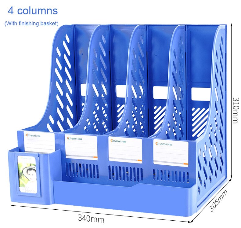 4-column File Rack Frame Book Stand Bookshelf File Basket Office Supplies Simple Desk Top Folder Storage Box Desk Organizer: Upgrade blue