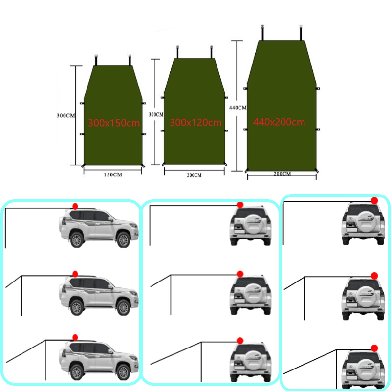 Camping Side Car Roof Top Tent Automobile Rooftop Rain Canopy Car Shelter Shade Waterproof UV Portable Outdoor Camping Tent