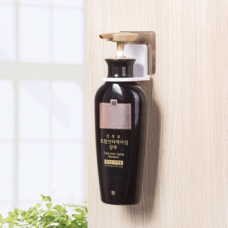 Badeværelse shampoo shower gel bøjle vægmonteret dispenser håndsæbe shampoo arrangør krog punchfri køkken plasthylde