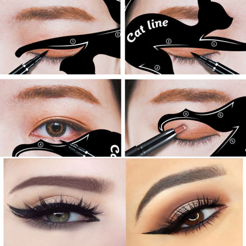 QIC Wenkbrauw Stencils 1 set Eye Liner Make-Kat 2 stks Vrouwen Kat Lijn Pro Eye Make-Up Tool Stencils Template shaper Model