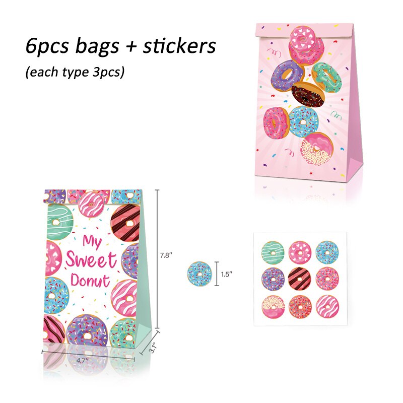 6PCS Donuts Paper Bags Candy Cookies Packaging DIY Kraft Boxes Kids Birthday Party Decoration Wedding Supplies: 6pcs mix