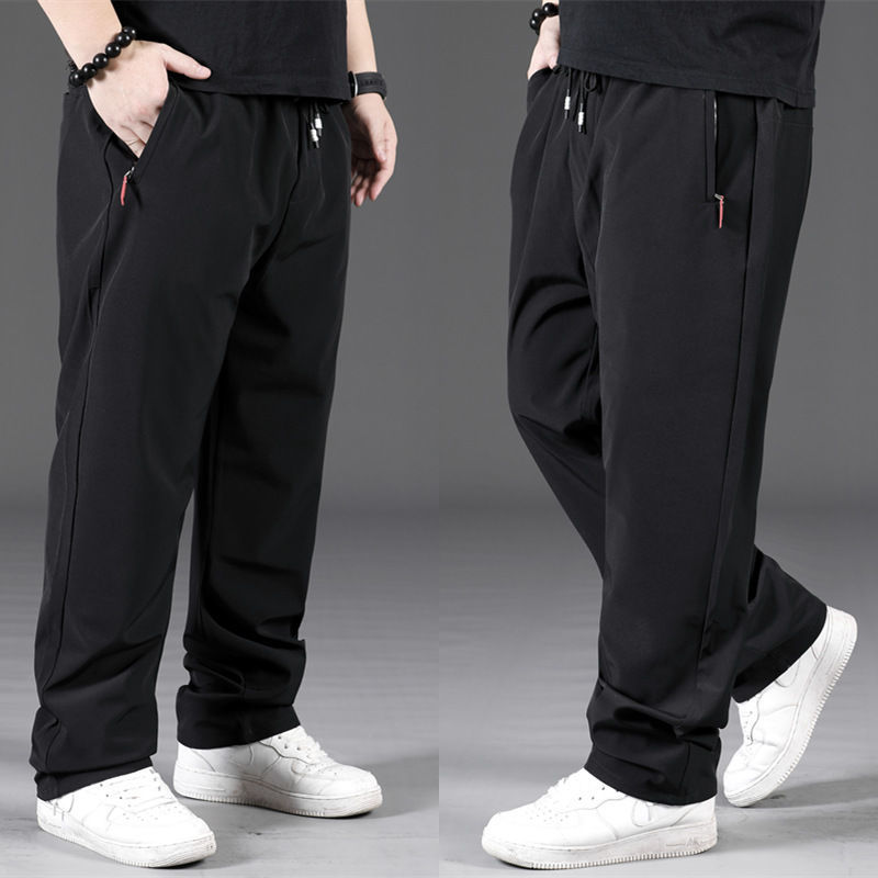 Plus size bomulds casual bukser herre lige løse bukser herretøj elastisk talje cargobukser ren bomuld oversized bukser: 4xl(100-110kg) / Sort