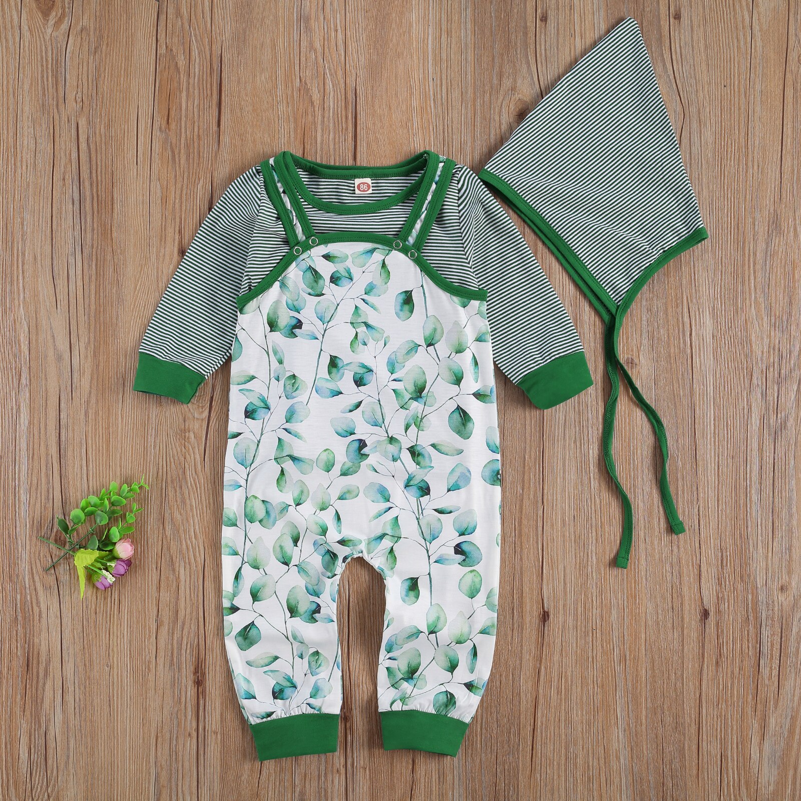 Spring Autumn Baby Boy Girl Romper Long Sleeve Printed Romper Overall Lace Up Hat Born Baby Clothes 0-24Months