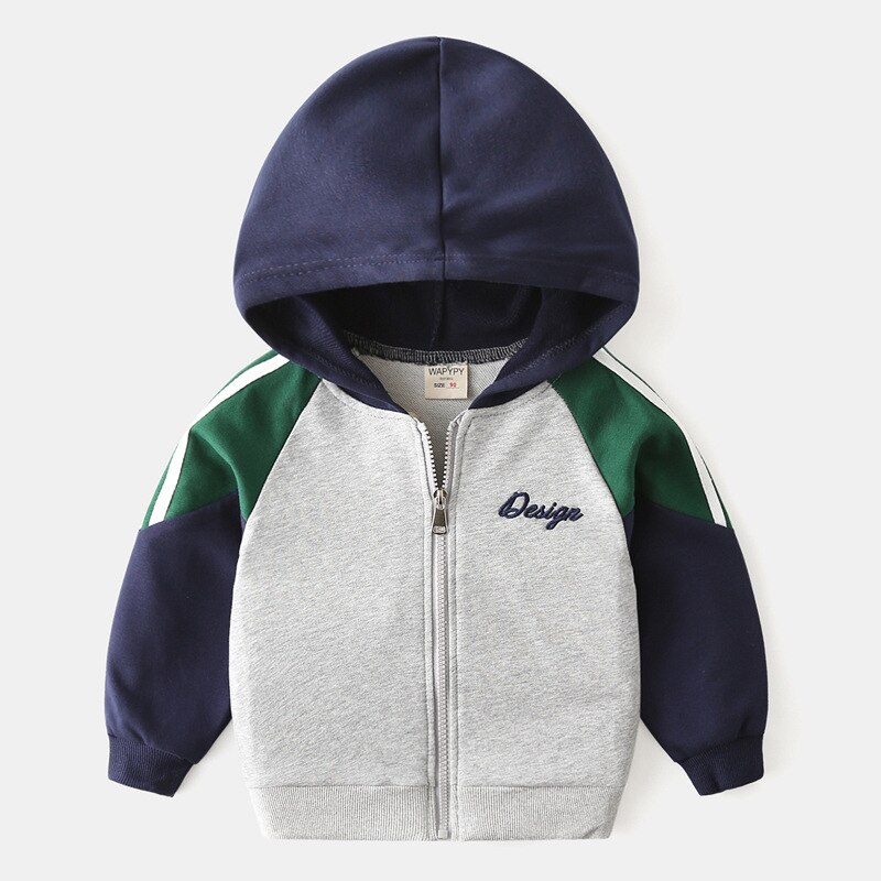 Spring Autumn Kids Boys Jackets Color Patchwork Hooded Zipper Coat Children Windbreaker Sports Jacket