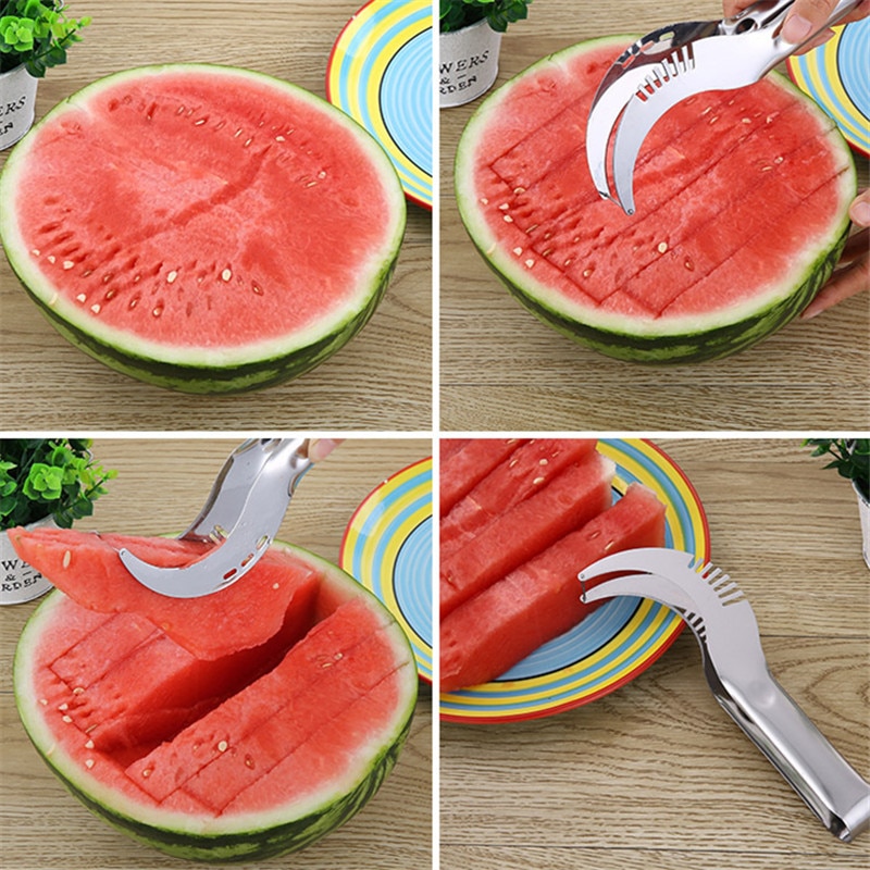 Watermelon Slicer Cutter Tongs Corer Fruit Melon Stainless Steel Tools Watermelon Cut Refreshing Watermelon Cubes Kitchen