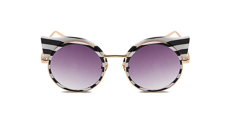 Emosnia Stripe Cat eye Sunglass Round Brands Sunglasses Women Zebra Metal Frame Vintage Oculos De Sol: C1 Black Stripe