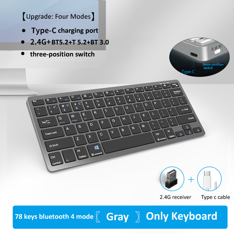 JOMAA 2.4G +Bluetooth Keyboard and Mouse Combo Multimedia Wireless Keyboard and Ergonomic Mouse Set for iPad Desktop PC Laptop