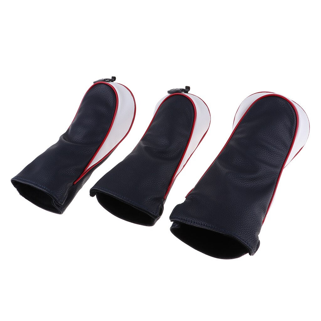 3 Pieces PU Golf Wood Head Cover Club Head Protectors 1 3 5 Driver Fairway and Hybrid Head Covers Black