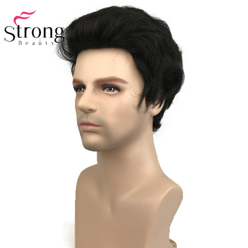 Strongbeauty svarta korta män peruker syntetisk hel peruk för #39