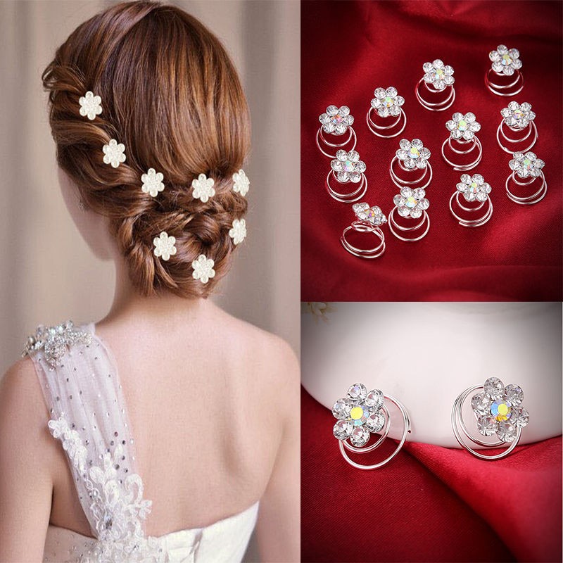12 stuks Crystal Rhinestone Flower Bridal Wedding Haarspelden Haarspelden Hairclips Haarspeld Haar Accessoires Kapsels Haar Braider