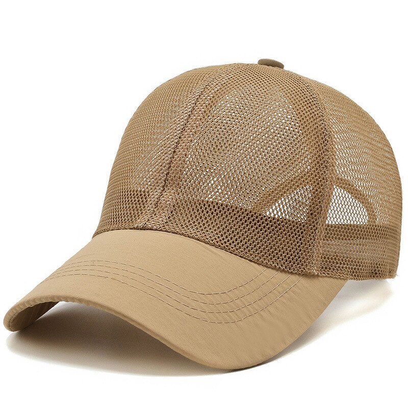 Gorra ajustable de secado rápido para hombre, gorro de malla delgada para tenis, protección solar para exteriores, pesca, sol, Verano: Khaki-B