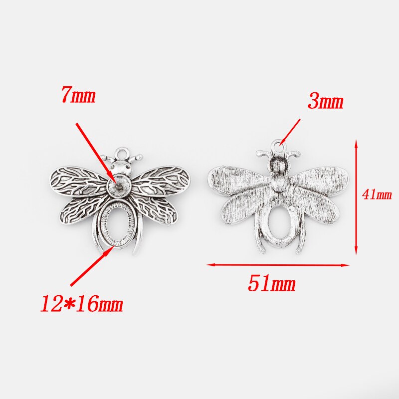 3Pcs Antiek Zilver Kleur Bee Charms Hanger Met 7Mm Kegel En 12*16Mm Ovale Cabochon Blank basisafstelling Cameo Lade Sieraden