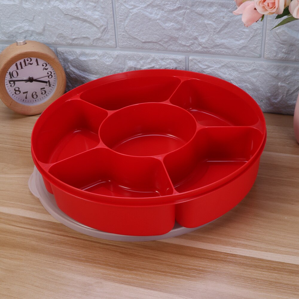 Multi Sectional Snack Serving Tray Set with Lid for Home (Red)