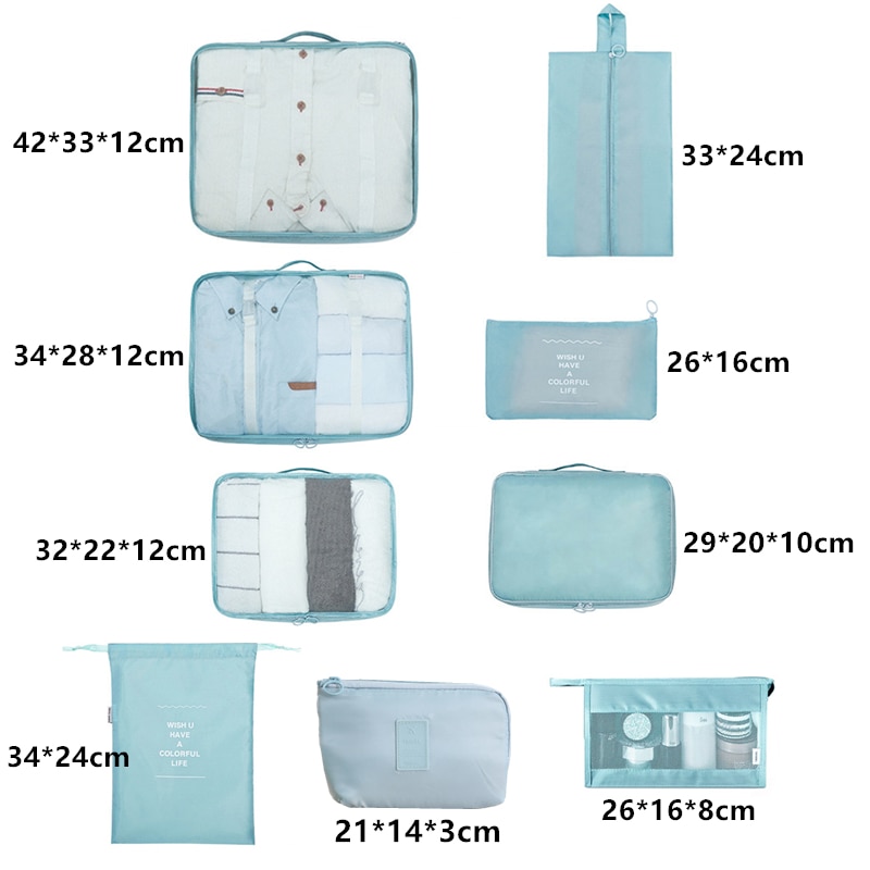 9-piece Suitcase Organize Storage Bag Portable Cosmetic Bag Clothes Underwear Shoes Packing Set Travel accessories