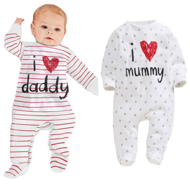 1 stuk Set Baby Footies Baby Meisje Kleding Jongen Jumpsuits Mama Papa Letters Sterren En Gestreepte Katoenen Kleding