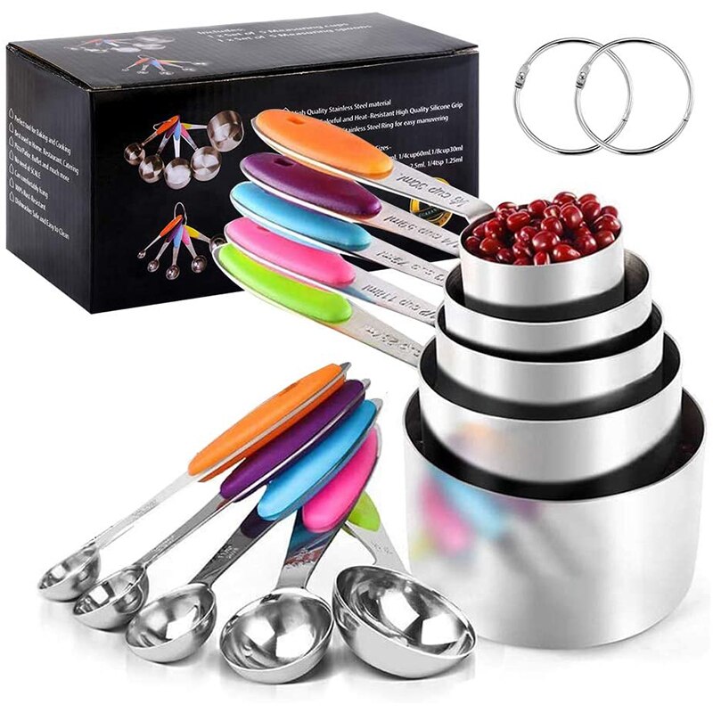 10Pcs Measuring Cups Premium Stackable Kitchen Measuring Spoon Set Stainless Steel Measuring Cups Spoons Set Baking Accessories