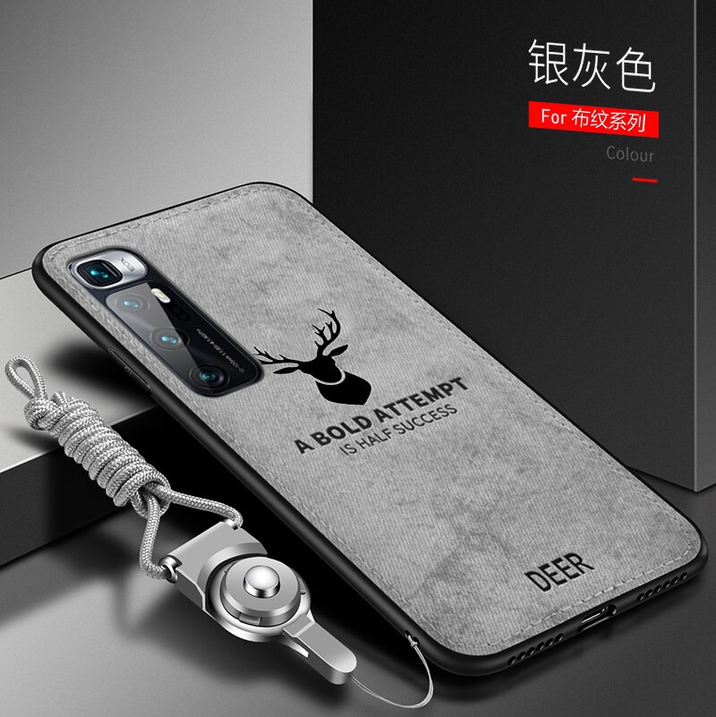 Voor Xiaomi Mi 10T Pro Case Soft Tpu + Hard Stof Herten Met Lanyard Slim Beschermende Cover Case Voor xiaomi Mi 10T Mi10T 10Tpro: For Mi 10T Pro / gray