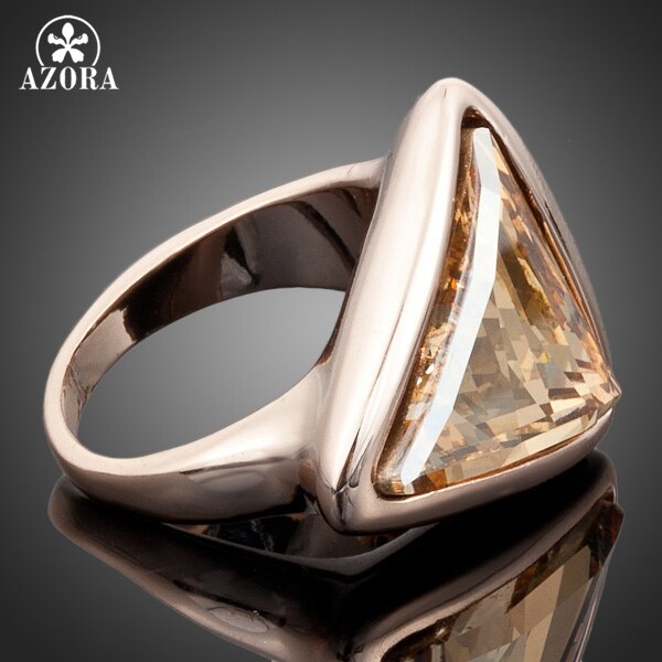 AZORA Rose Goud Kleur Goud Kleur Driehoek Stellux Oostenrijkse Crystal Ring TR0015