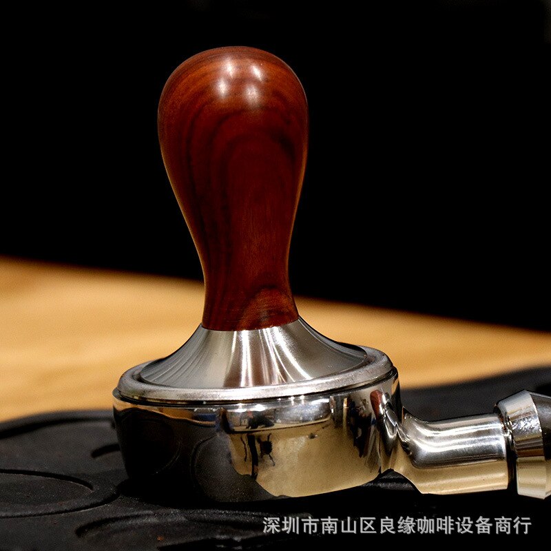 Koffie Tamper - 53mm Platte Bodem - Roestvrij Staal - Massief Houten Handvat