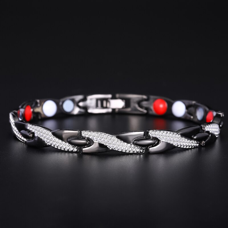 4 IN 1Dragon pattern Magnet BraceleTwisted Healthy Magnetic Women Power Therapy Magnets Bangles Power Therapy Magnets: SilverBlack