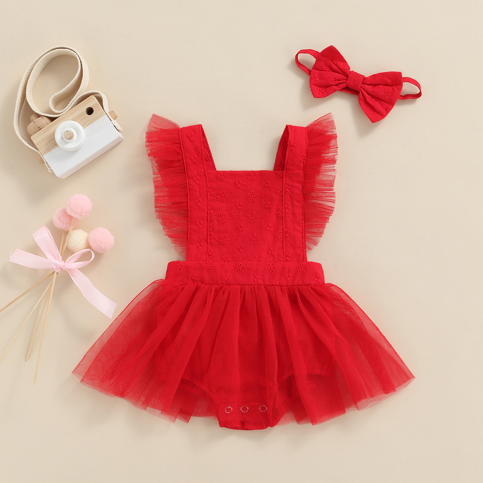 Citgeett sommer solid spædbarn baby pige kjole ærmeløs løs afslappet fest efterår prinsesse bodysuit midi + pandebånd tøj