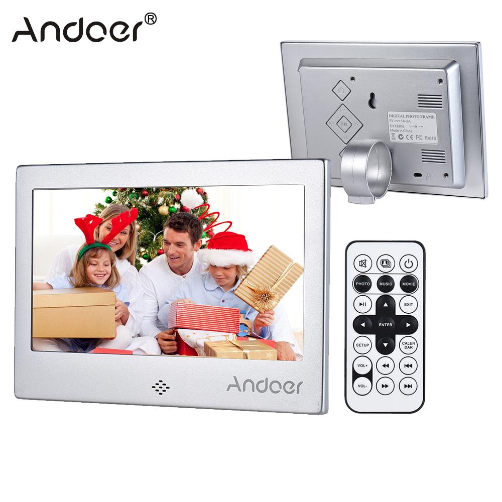 Andoer 7 "LED Digital Foto Rahmen 720P Video/Musik/Kalender/Uhr/TXT Player 1024*600 auflösung Metall Rahmen w/Fernbedienung