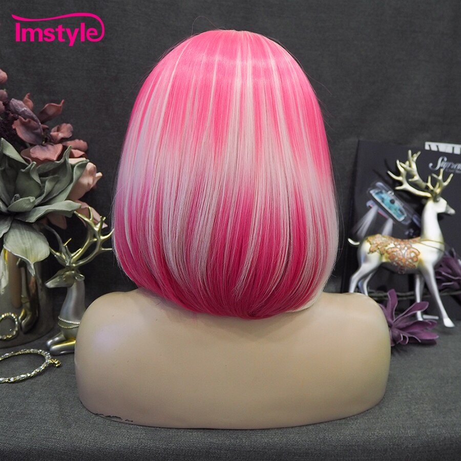 Imstyle Roze Blonde Pruik Korte Bob Pruiken Voor Vrouwen Synthetische Lace Front Pruik Hittebestendige Vezel Cosplay Pruik